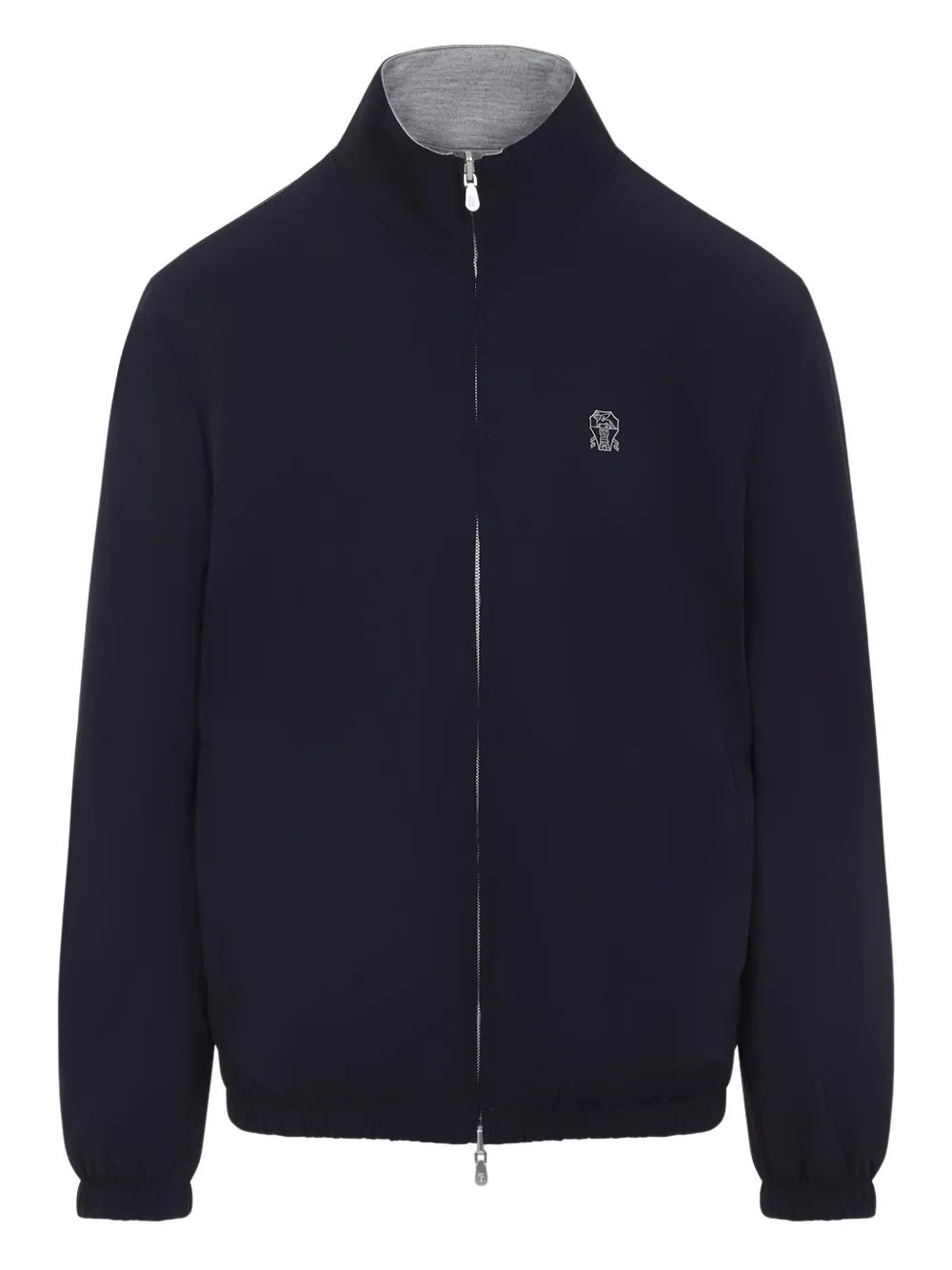 Brunello Cucinelli embroidered-logo reversible jacket Blauw