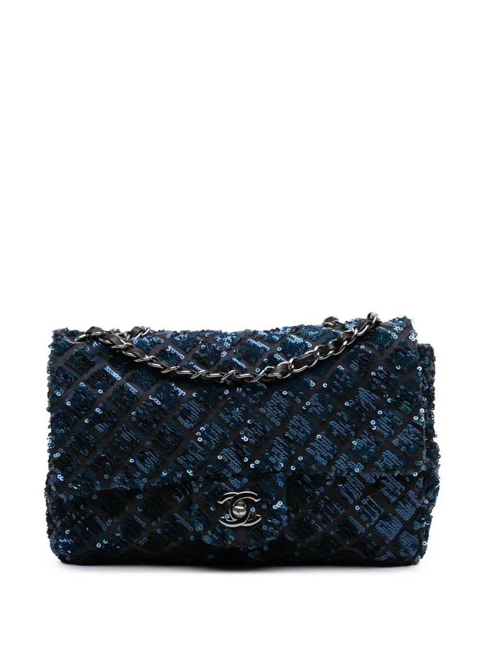 CHANEL Pre-Owned 2012 スパンコール シングルフラップ ショルダーバッグ M - ブルー CHANEL Pre-Owned 2012 スパンコール シングルフラップ ショルダーバッグ M - ブルー