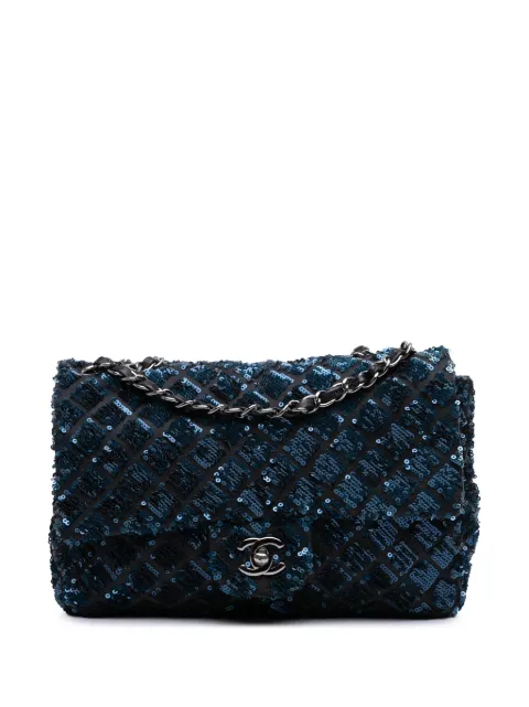 CHANEL Pre-Owned bolsa de hombro Flap mediana de satén con lentejuelas 2012
