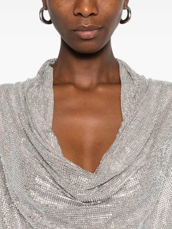 slim fit dress slacks Velar Embellished Cowl-Neck Mini Dress in Silver