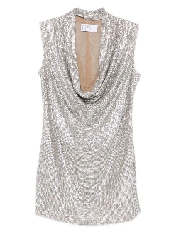 slim fit dress slacks Velar Embellished Cowl-Neck Mini Dress in Silver main image 0