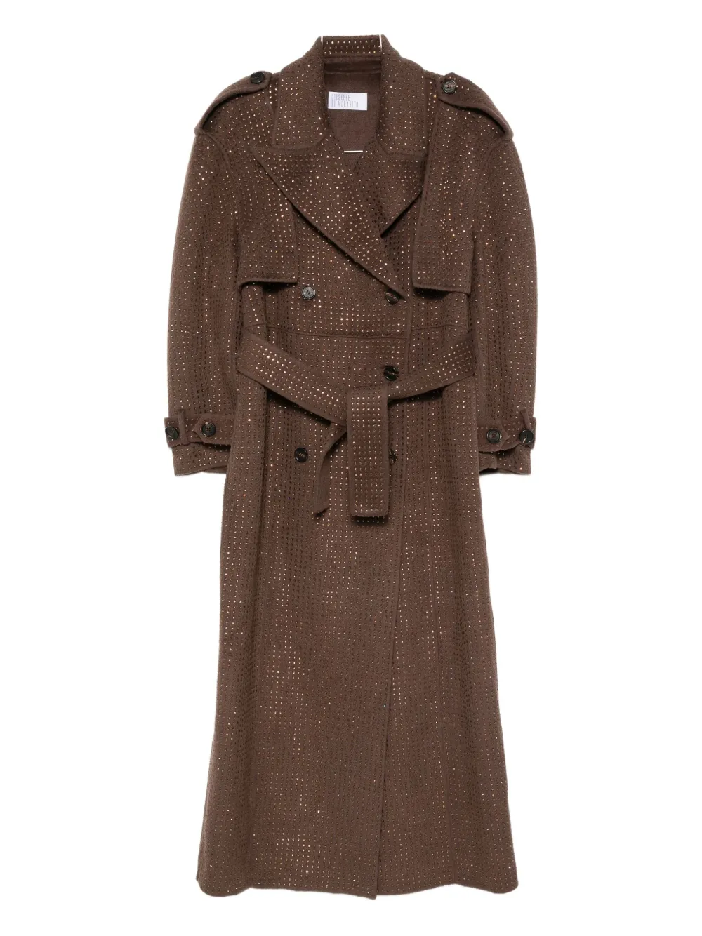 Giuseppe Di Morabito Crystal-embellishment Double-breasted Trench Coat In Brown