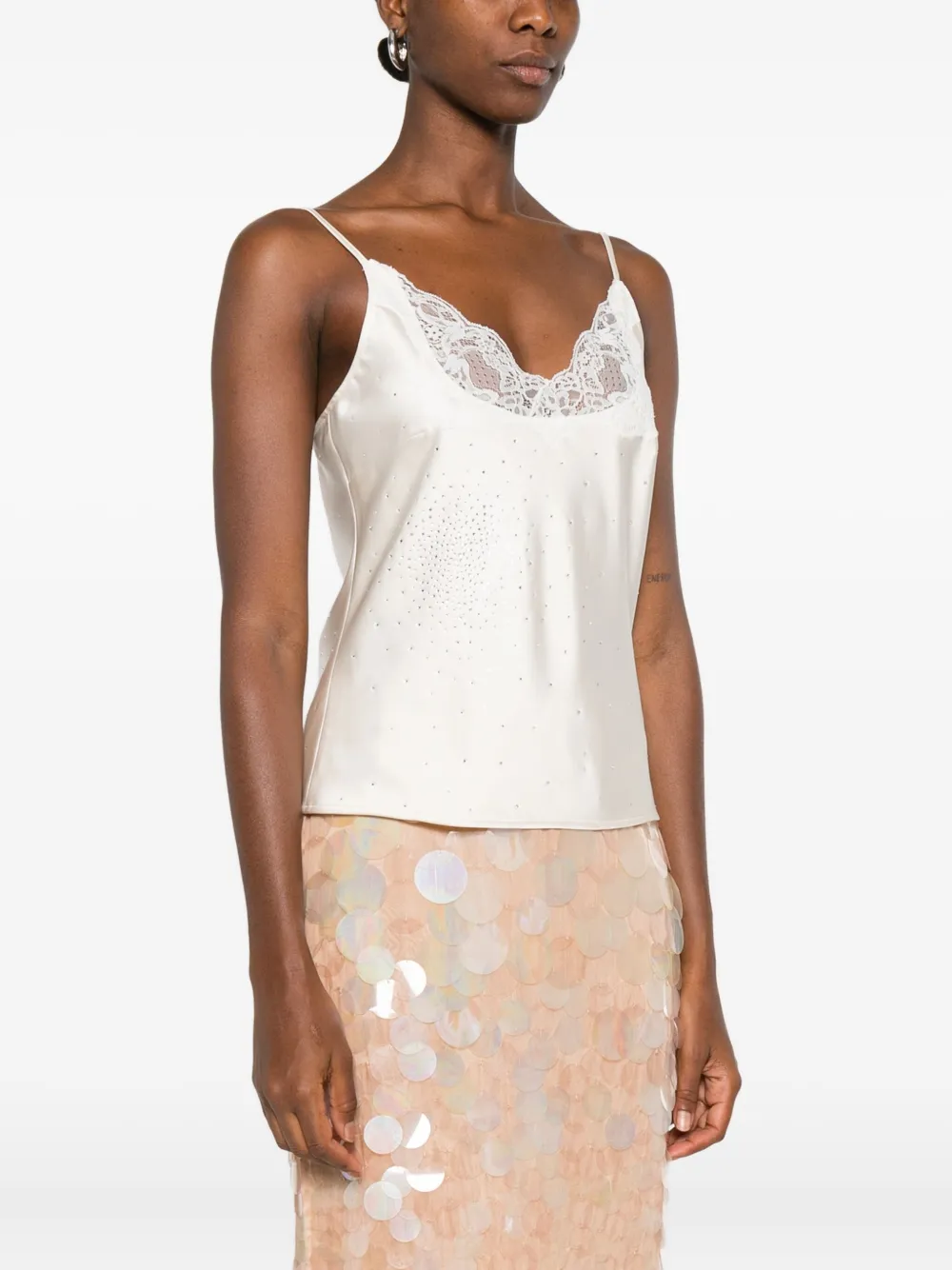 Giuseppe Di Morabito Lace-trimmed Embellished Top In Neutral