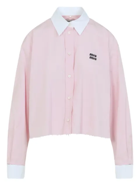 Miu Miu logo-embroidered frayed-hem shirt