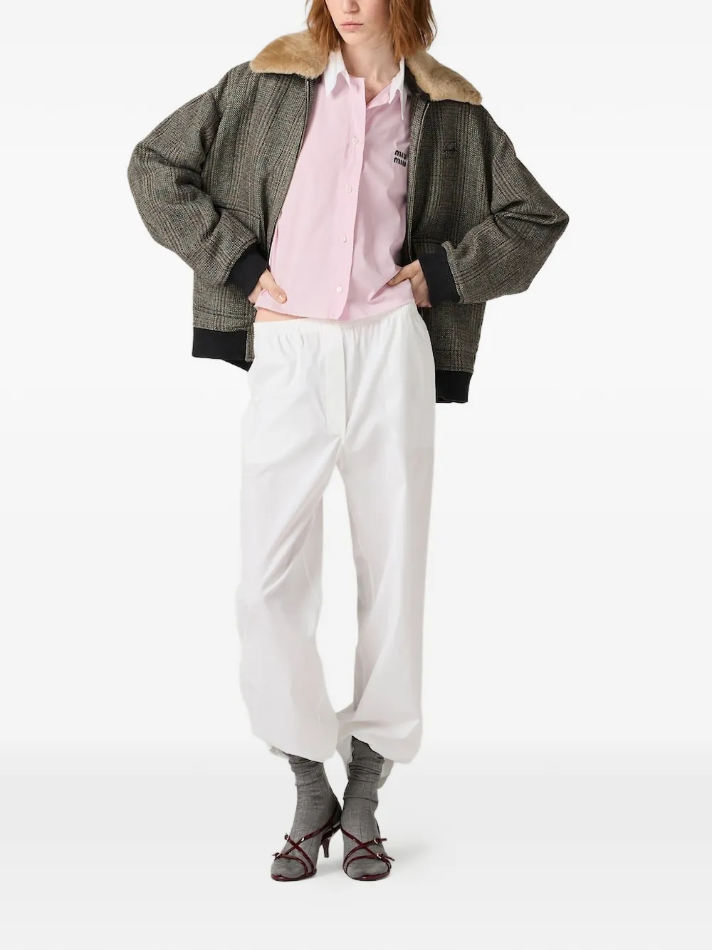 Miu Blouse met geborduurd logo en franje afwerking Roze