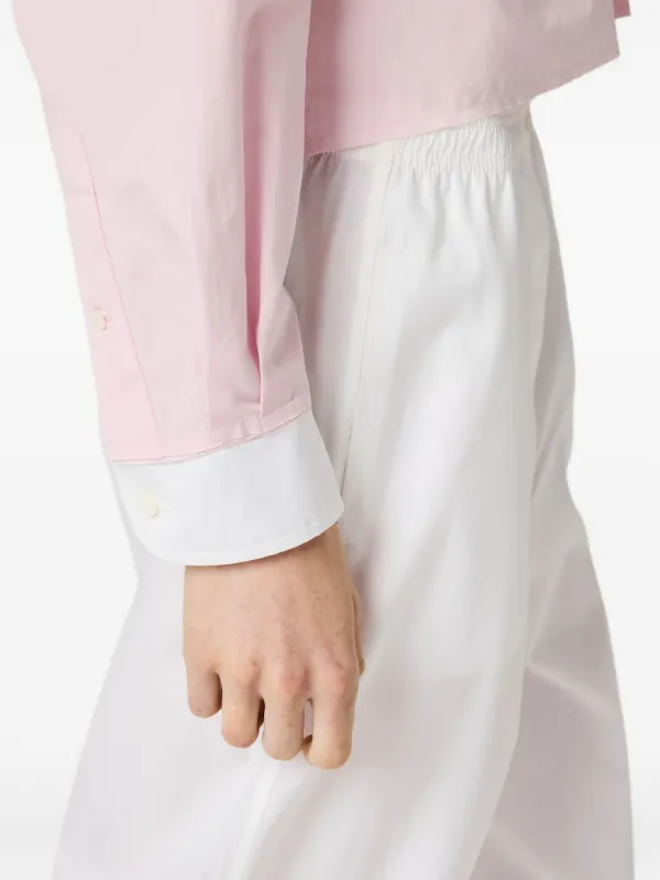 Miu Miu logo-embroidered frayed-hem Shirt | Pink | FARFETCH BE