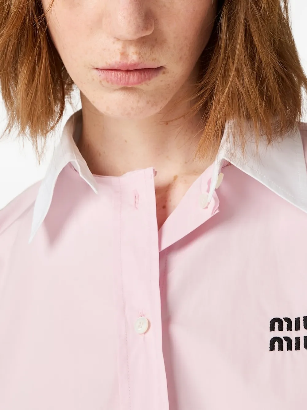 Miu Blouse met geborduurd logo en franje afwerking Roze