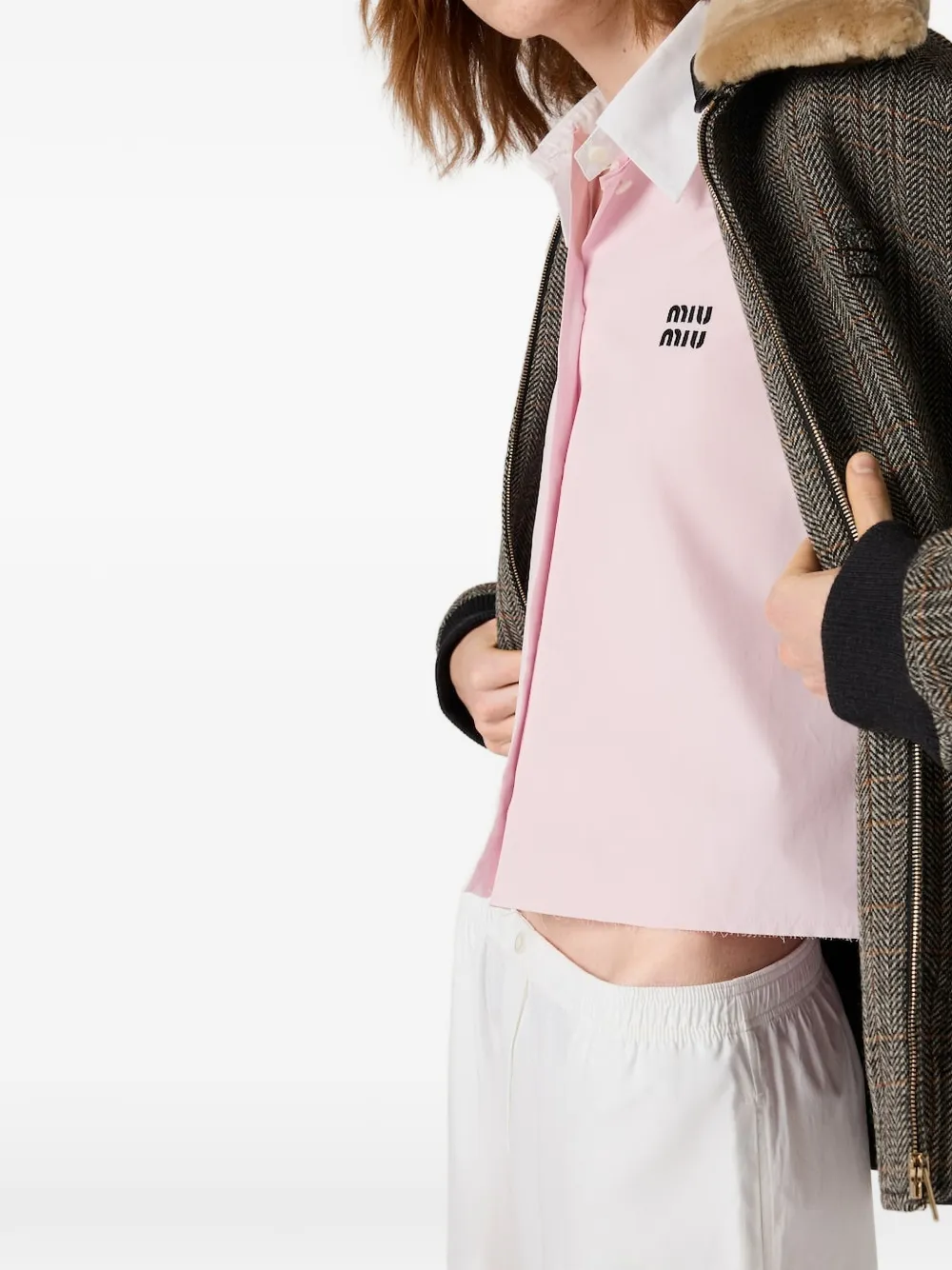 Miu Blouse met geborduurd logo en franje afwerking Roze
