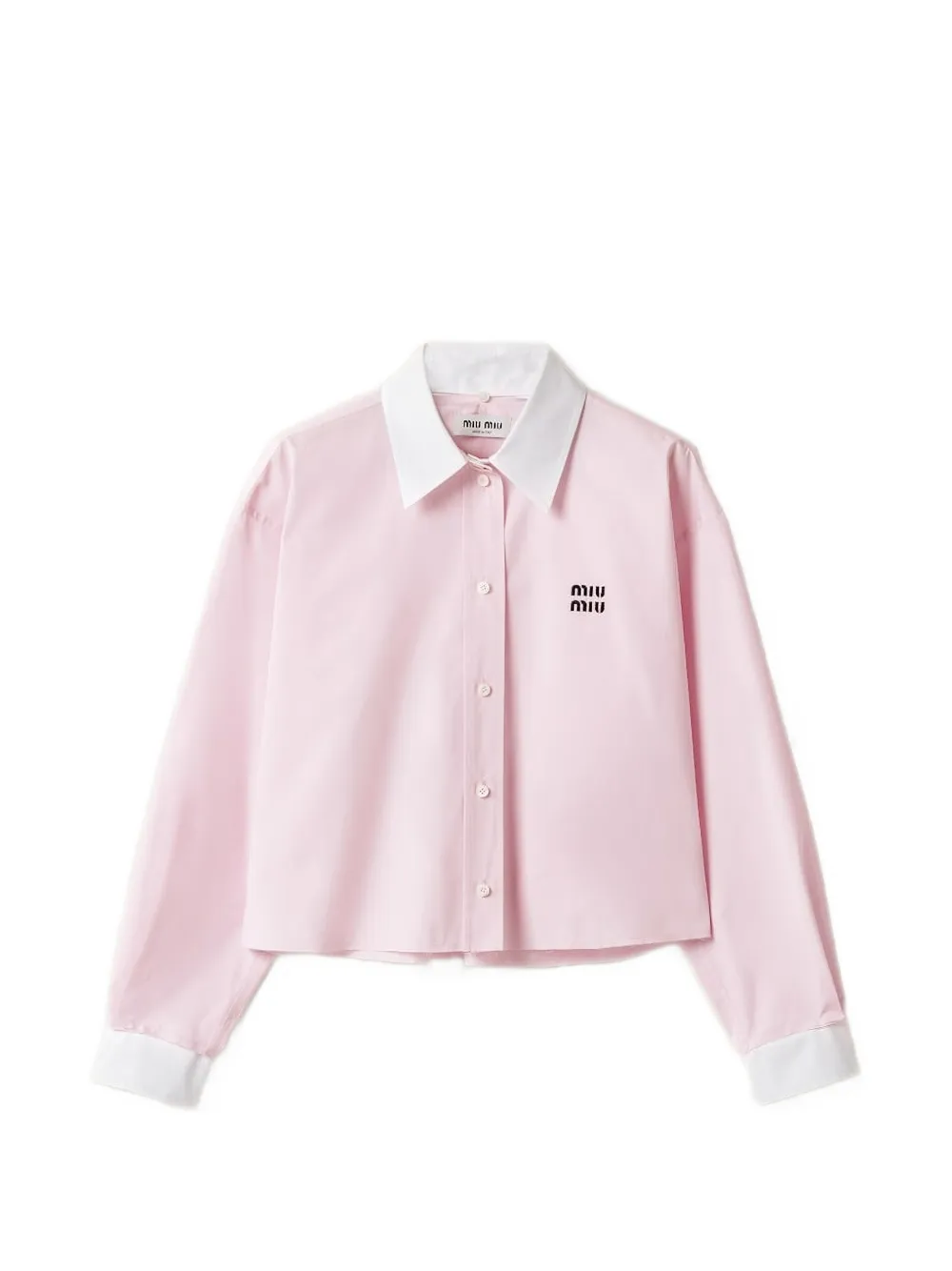 Miu Miu logo-embroidered frayed-hem shirt - Rosa