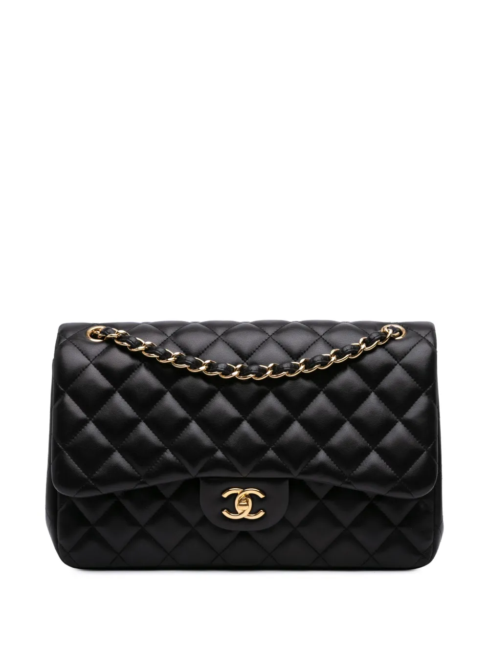 CHANEL Pre-Owned 2012 ジャンボ クラシック ラムスキン ダブルフラップ ショルダーバッグ - ブラック CHANEL Pre-Owned 2012 ジャンボ クラシック ラムスキン ダブルフラップ ショルダーバッグ - ブラック