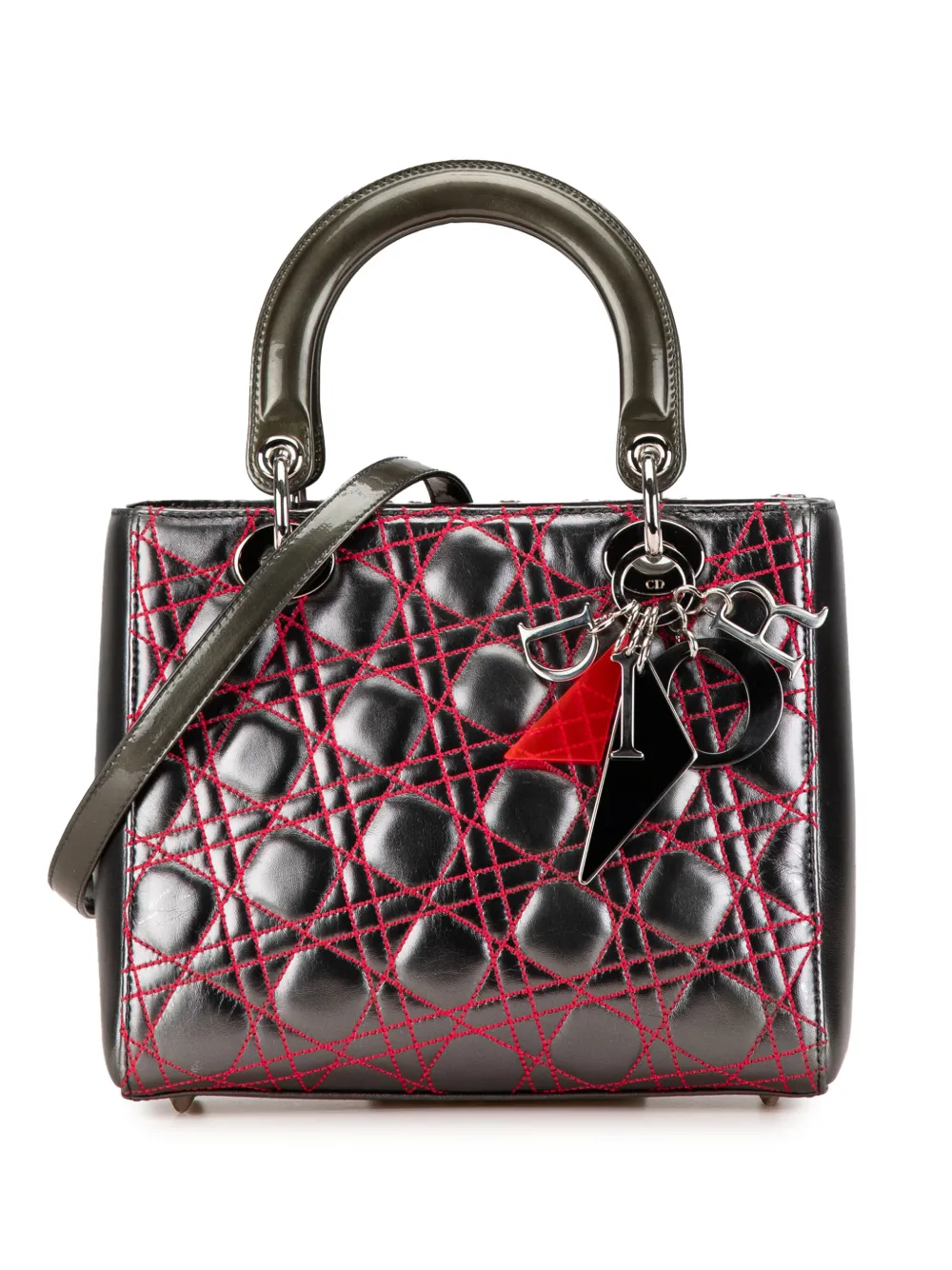 Christian Dior Pre-Owned 2011 Anselm Reyle Medium Metallic Lambskin Cannage Lady Dior satchel | Grey | Image 1
