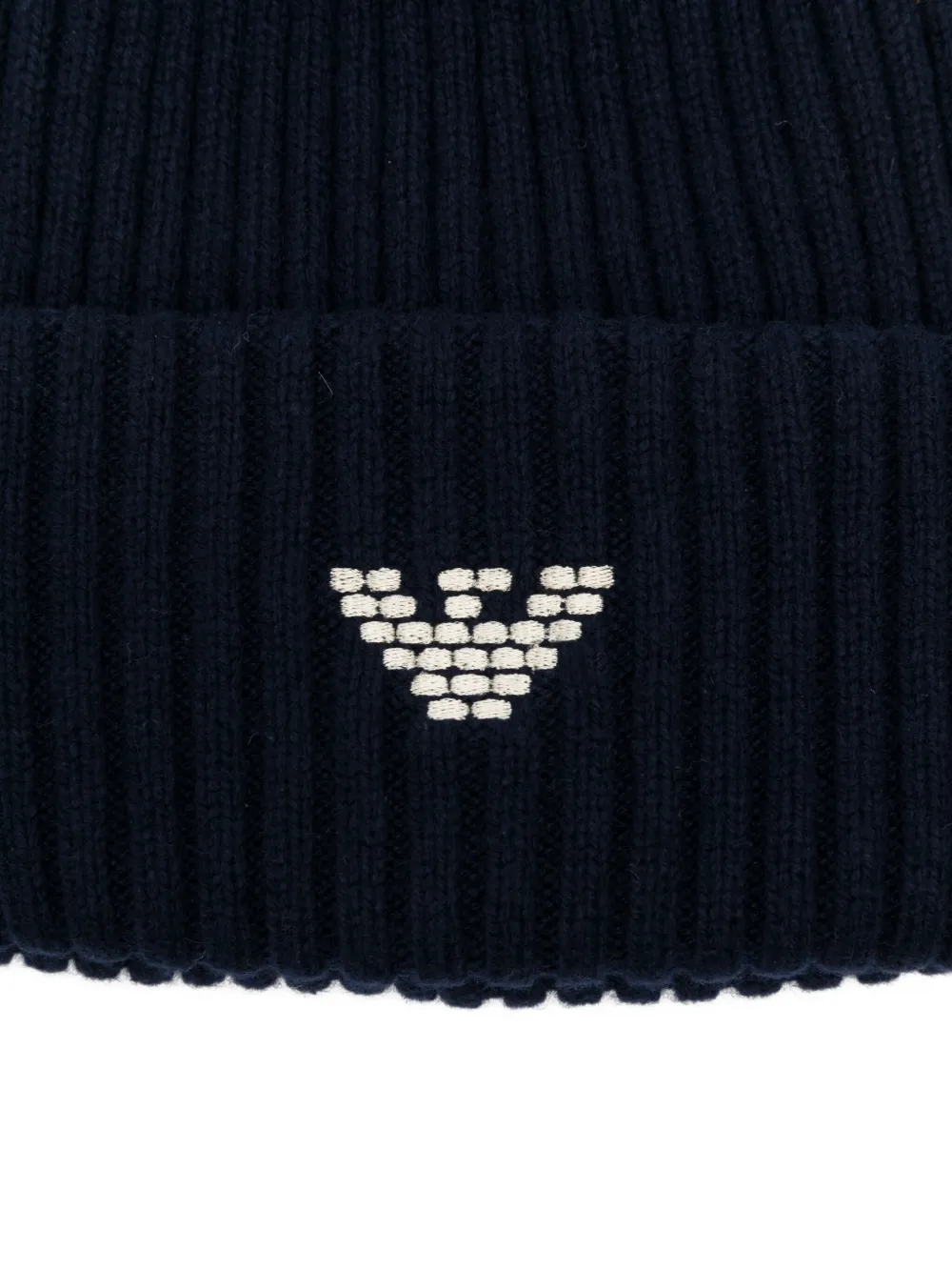 Emporio Armani logo-embroidered ribbed beanie Blauw