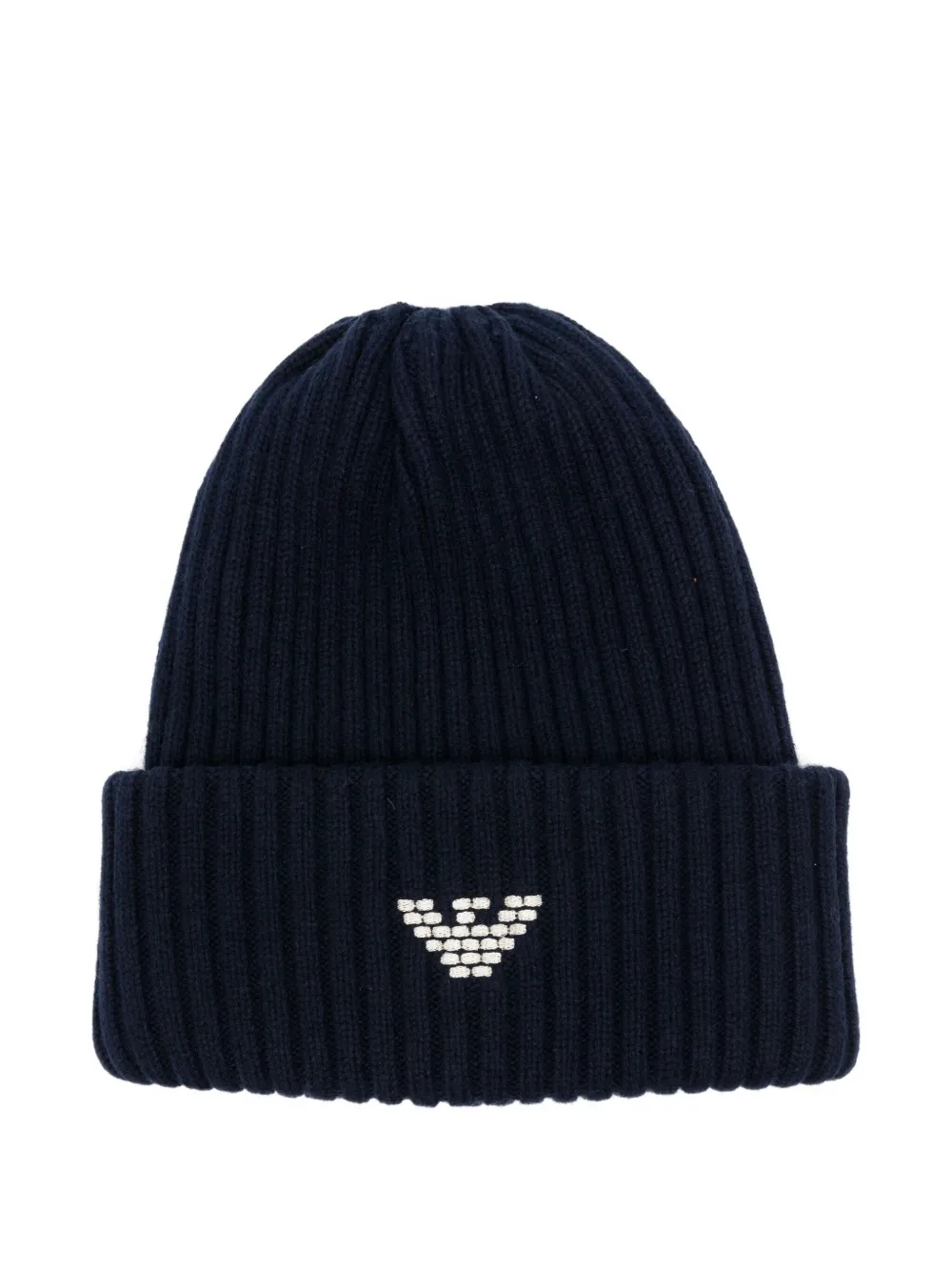 Emporio Armani logo-embroidered ribbed beanie Blauw