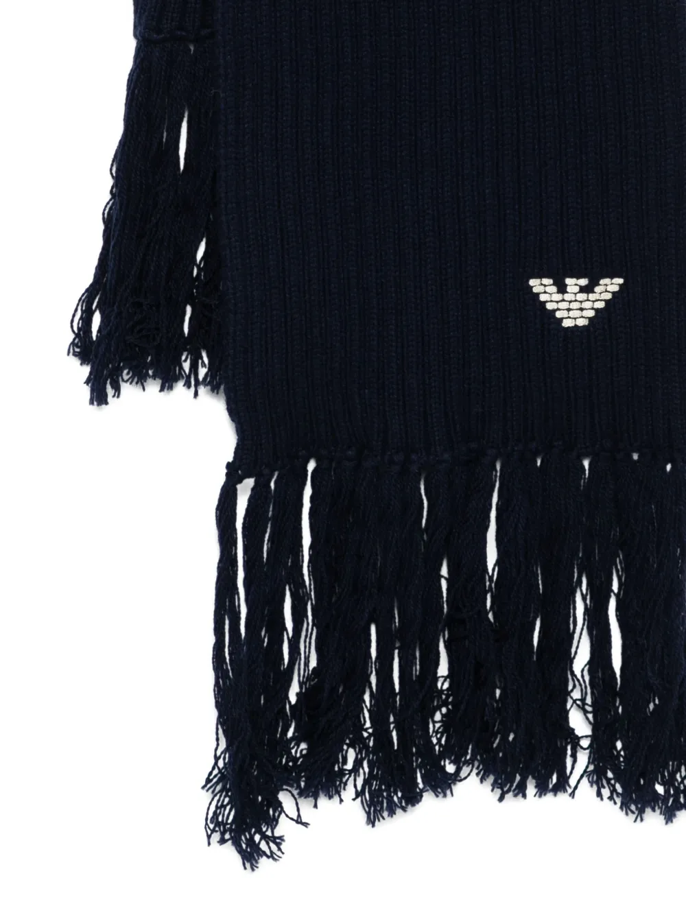 Emporio Armani ribbed-knit fringed scarf Blauw