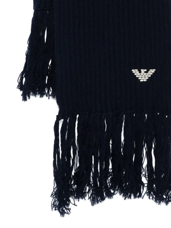 Emporio Armani ribbed-knit Fringed Scarf Blue FARFETCH TR - Main Image