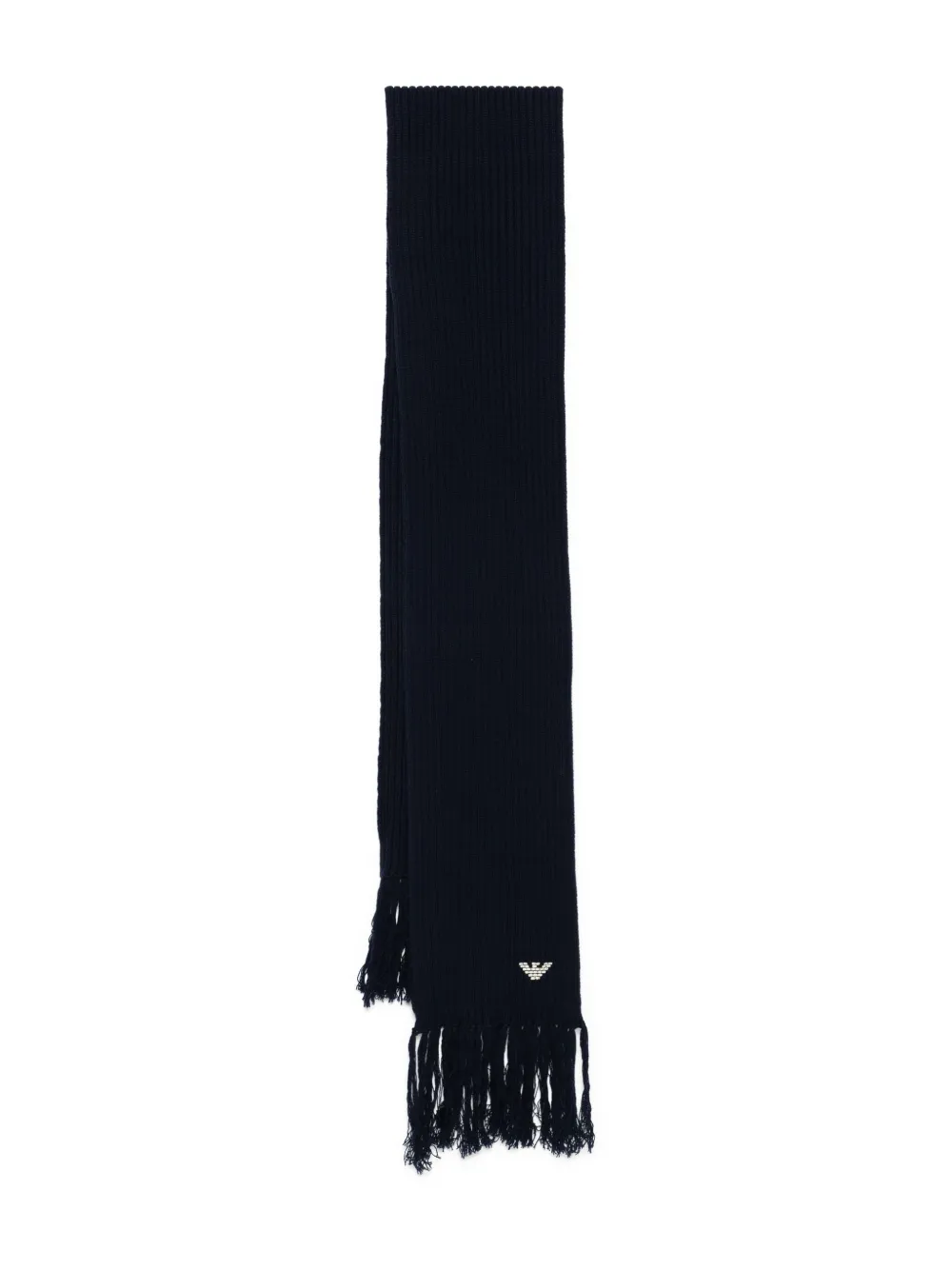 Emporio Armani ribbed-knit fringed scarf Blauw