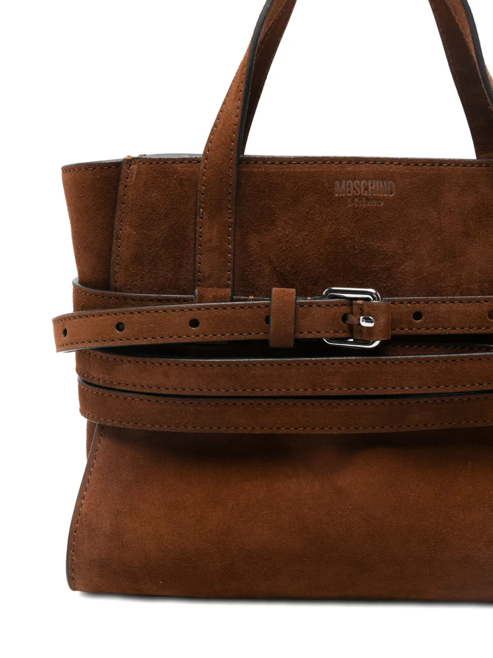 Moschino Tie Me Suede Tote Bag In Brown