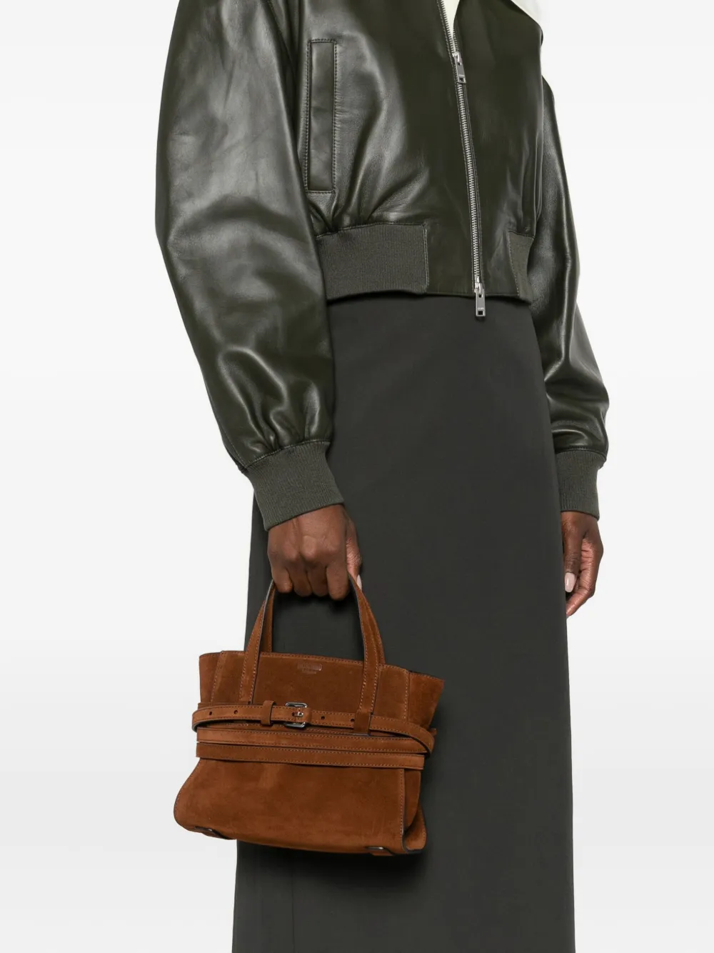 Moschino Tie Me Suede Tote Bag In Brown