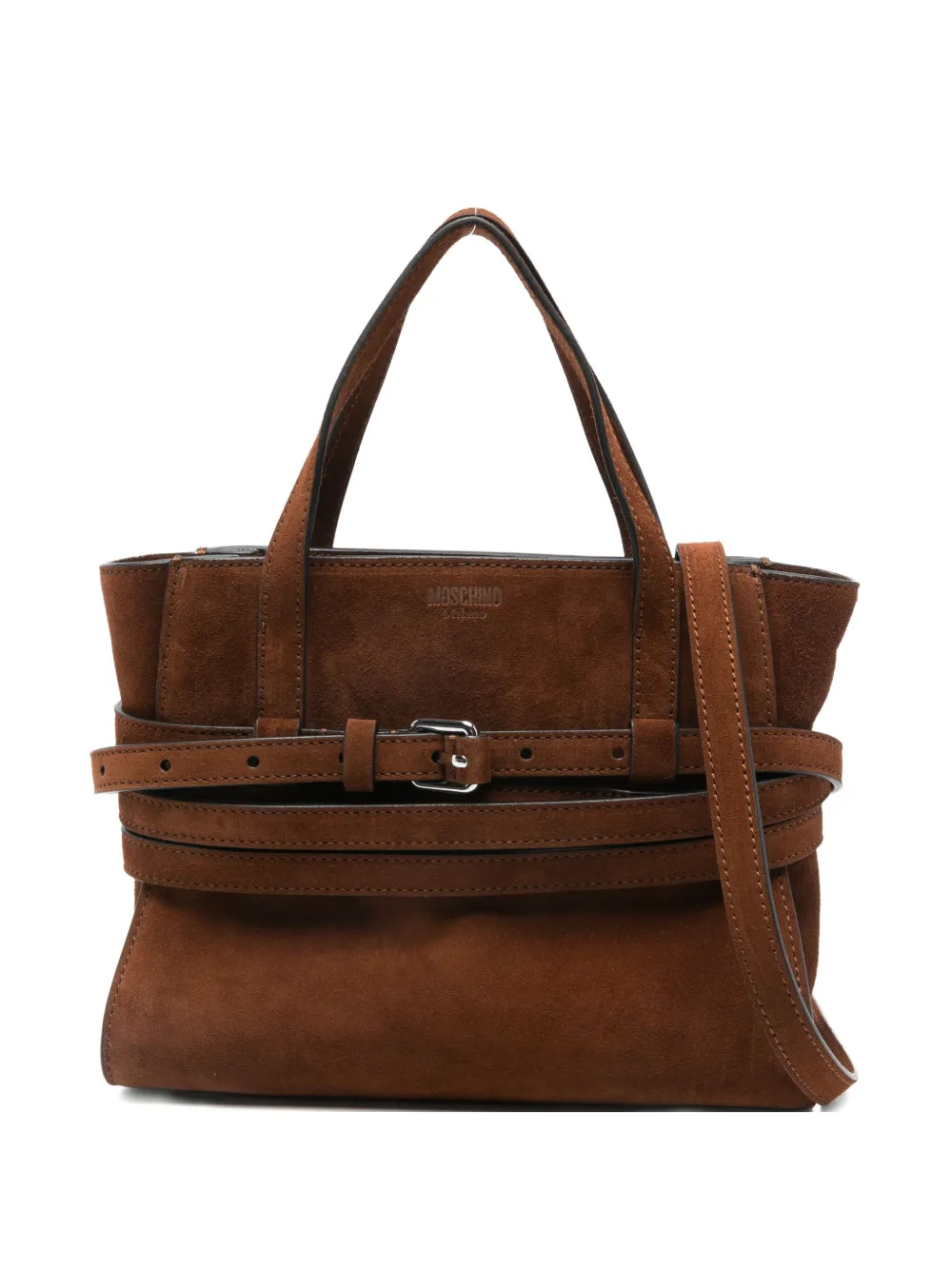 Moschino Tie Me Suede Tote Bag In Brown