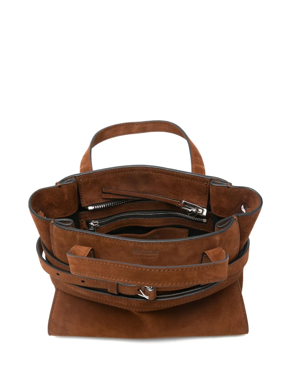 Moschino Tie Me Suede Tote Bag In Brown