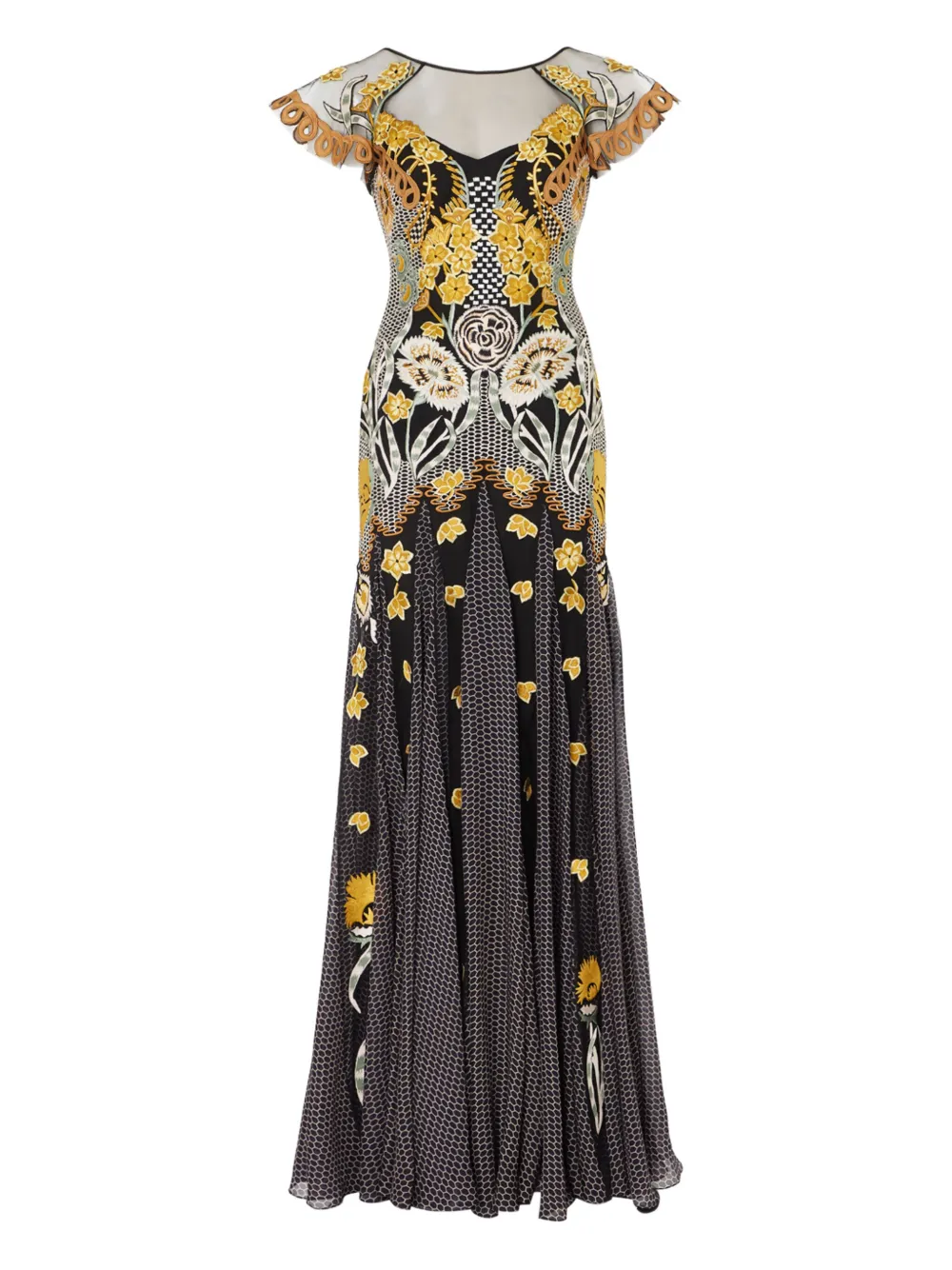 embroidered floral-print maxi dress