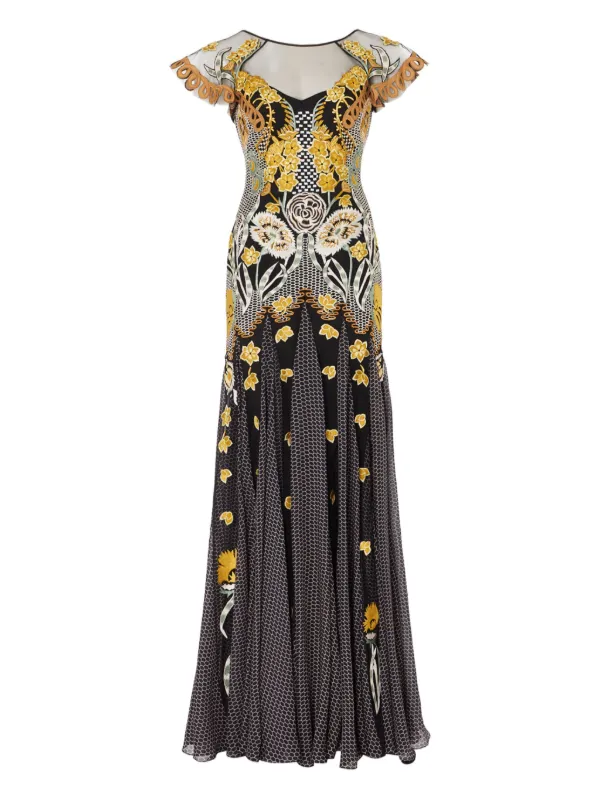 Temperley London Embroidered floral-print Maxi Dress | Black | FARFETCH AO