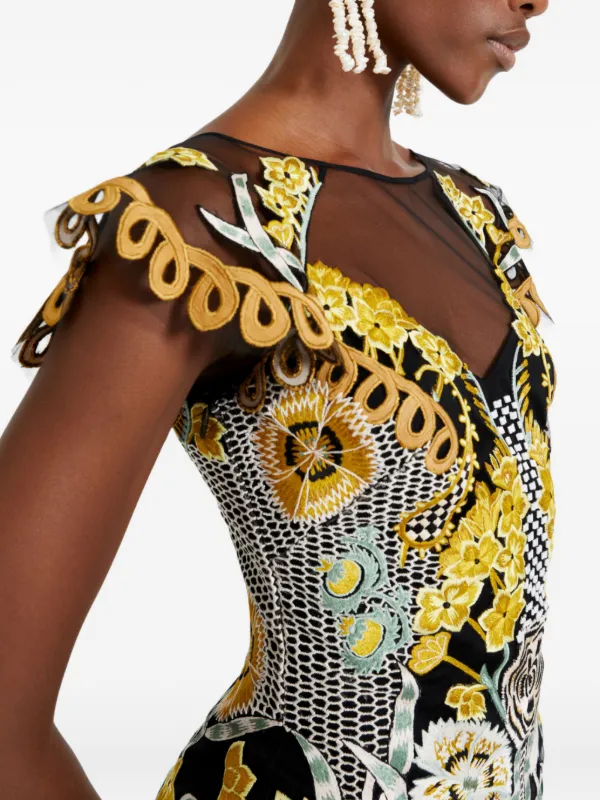 Temperley London Embroidered floral-print Maxi Dress | Black | FARFETCH AO