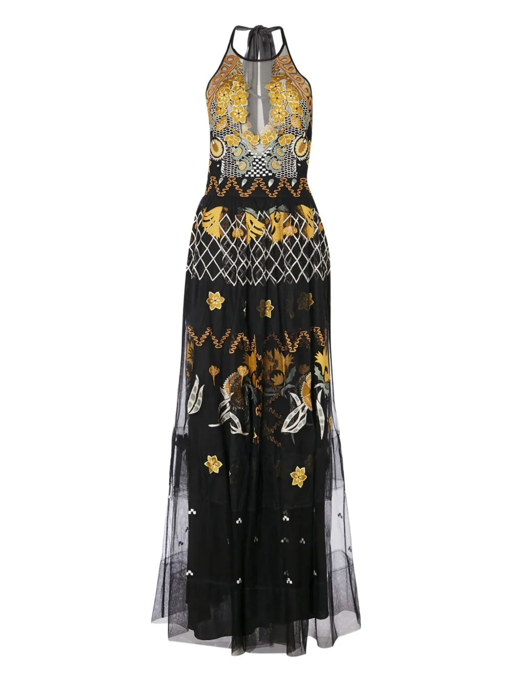 Temperley London Remi halter embroidered tulle gown Zwart