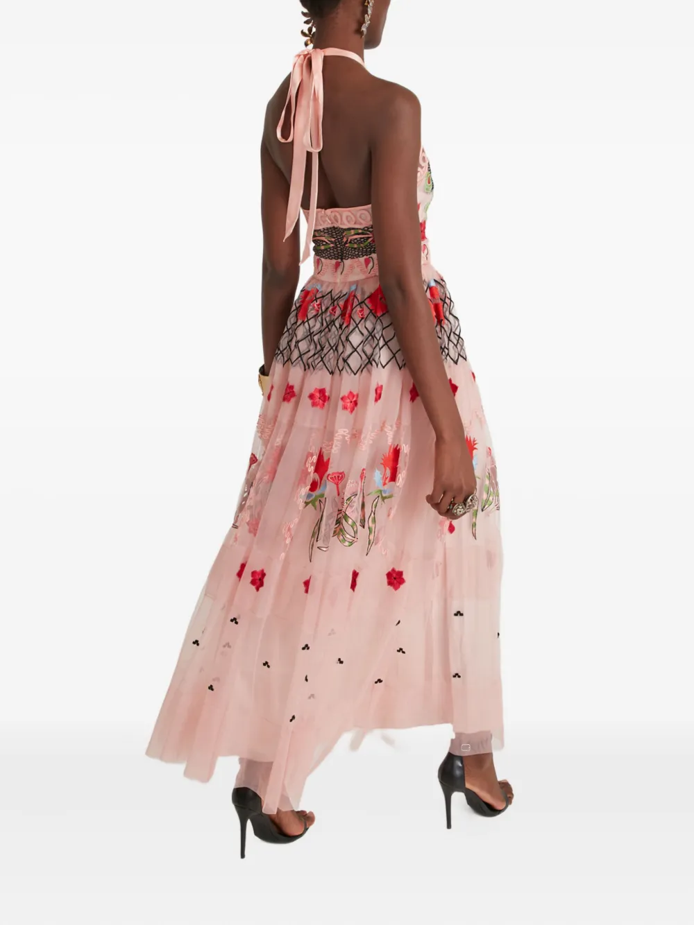 Temperley London Remi tulen maxi-jurk met halternek en borduurwerk Roze