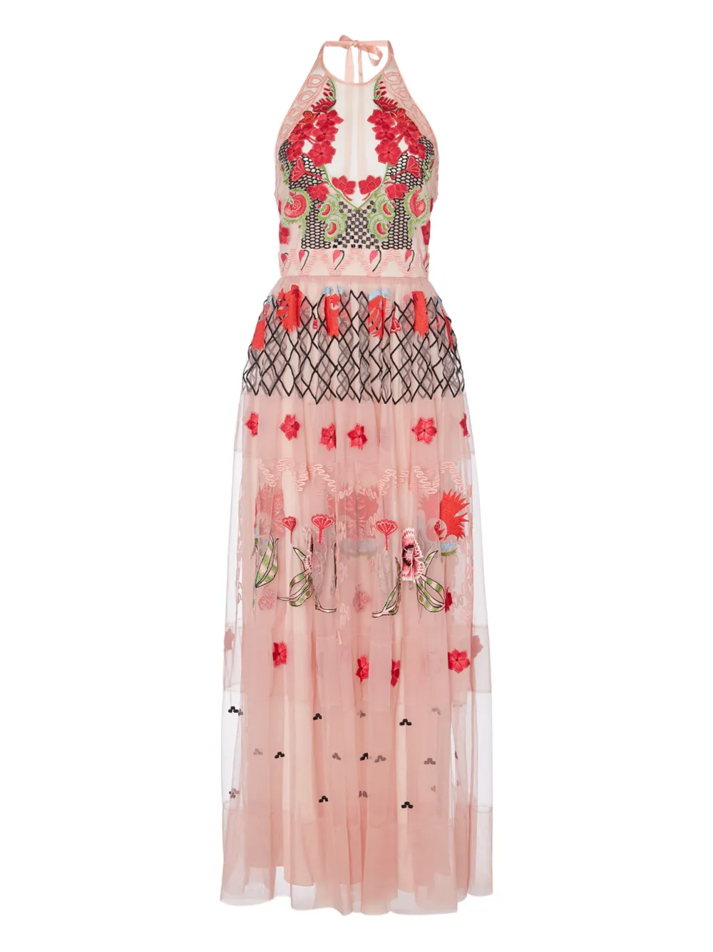 Temperley London Remi halter embroidered tulle maxi dress Roze