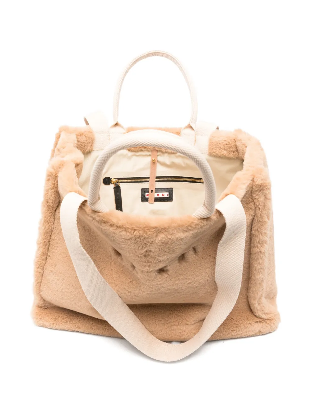 Marni Logo-embroidered Tote Bag In Neutral