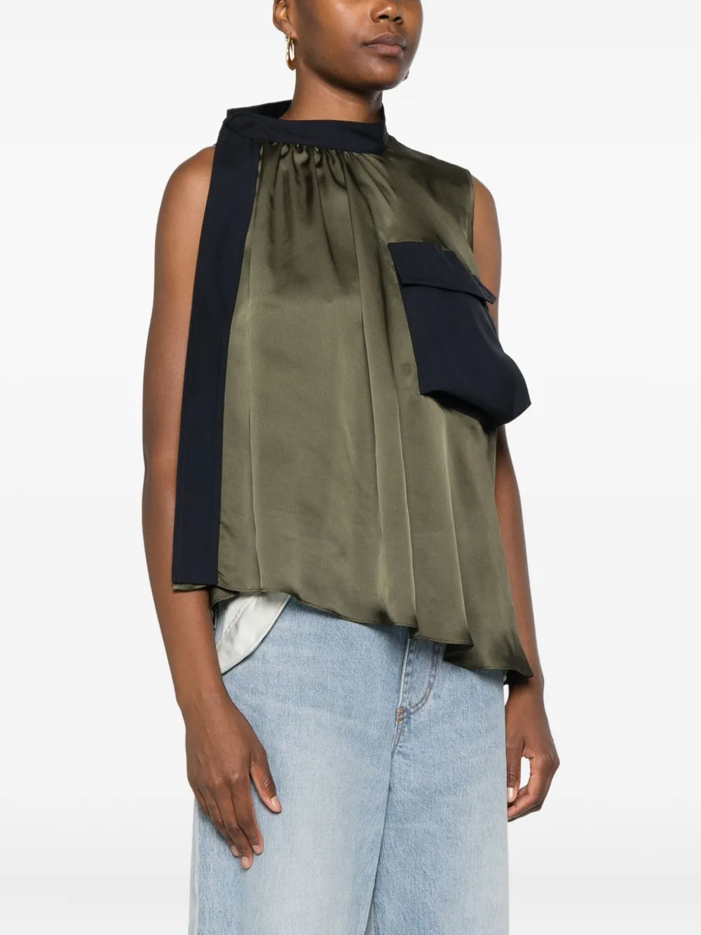 sacai Pocket top met ruches Groen