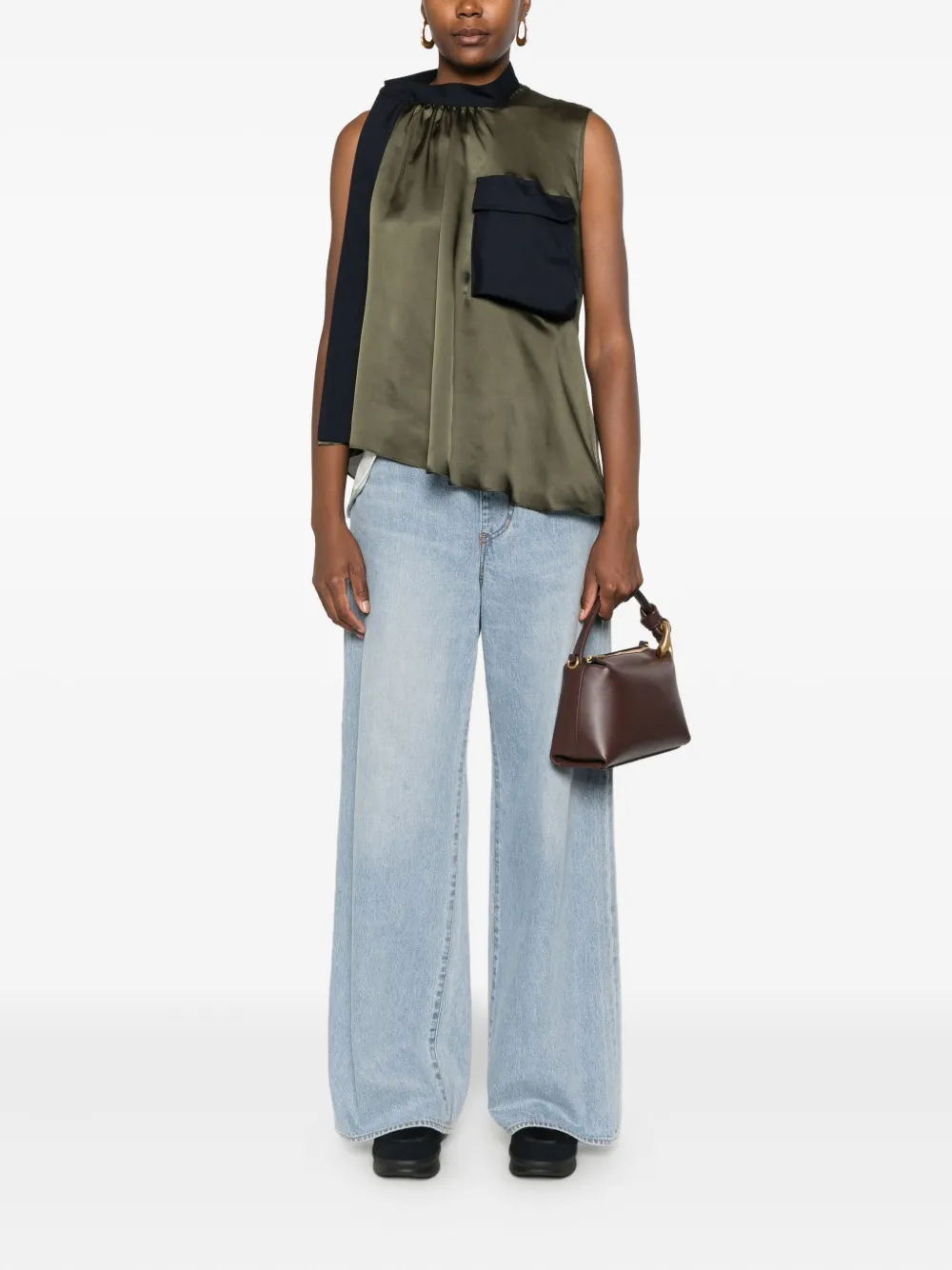 Sacai Pocket top met ruches - Groen