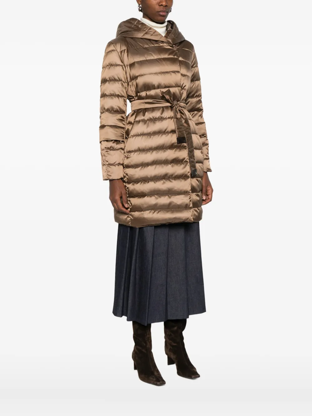 Max Mara Reversible Down Jacket In Water-repellent Satin In Brown