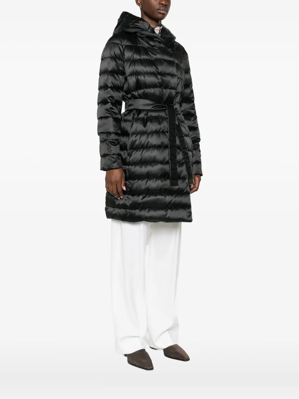 Max Mara Hooded Quilted Coat In Black
