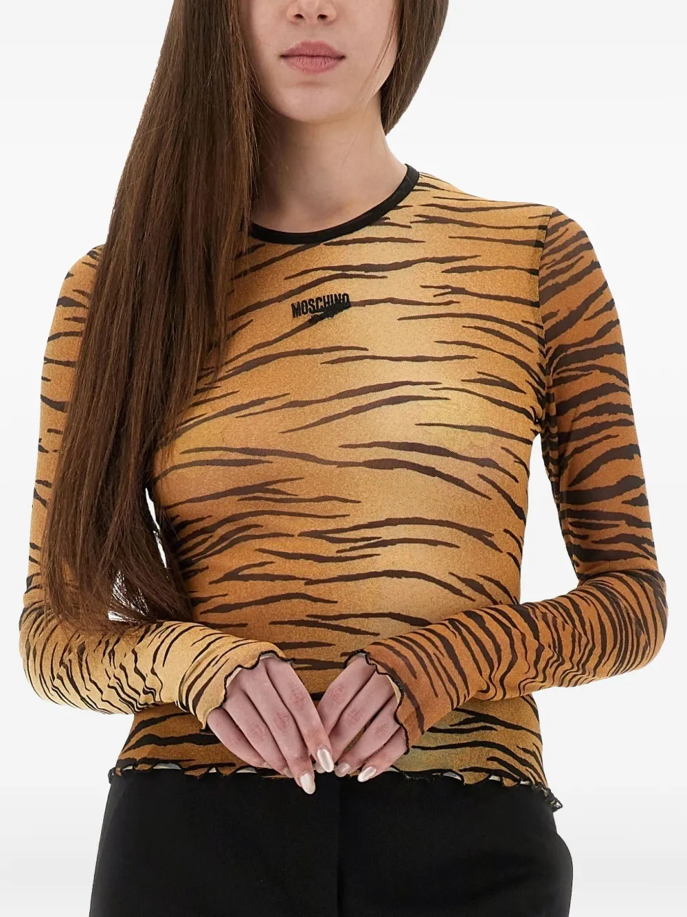 MOSCHINO JEANS Top met lange mouwen en tijgerprint Bruin