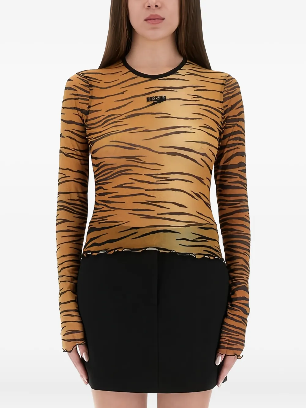 MOSCHINO JEANS Tiger Print Long Sleeve Top - Marrone