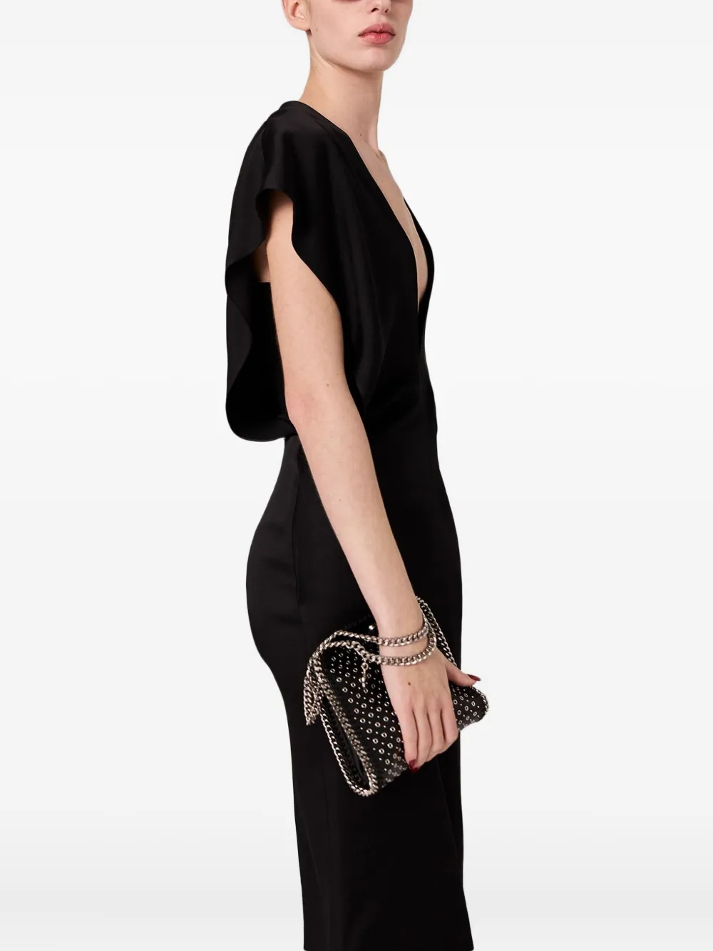 Stella Mccartney V-neck Short-sleeve Midi Dress In Black