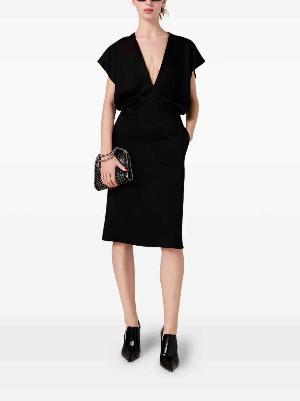 Stella Mccartney V-neck Short-sleeve Midi Dress In Black