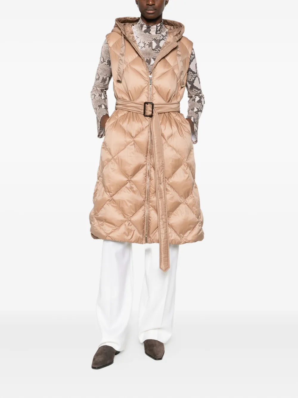 Max Mara Hooded Quilted Coat In Brown