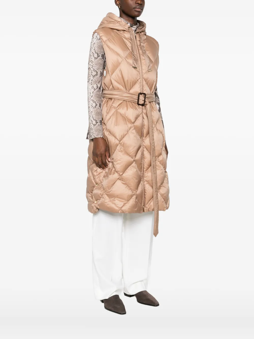 Max Mara Hooded Quilted Coat In Brown