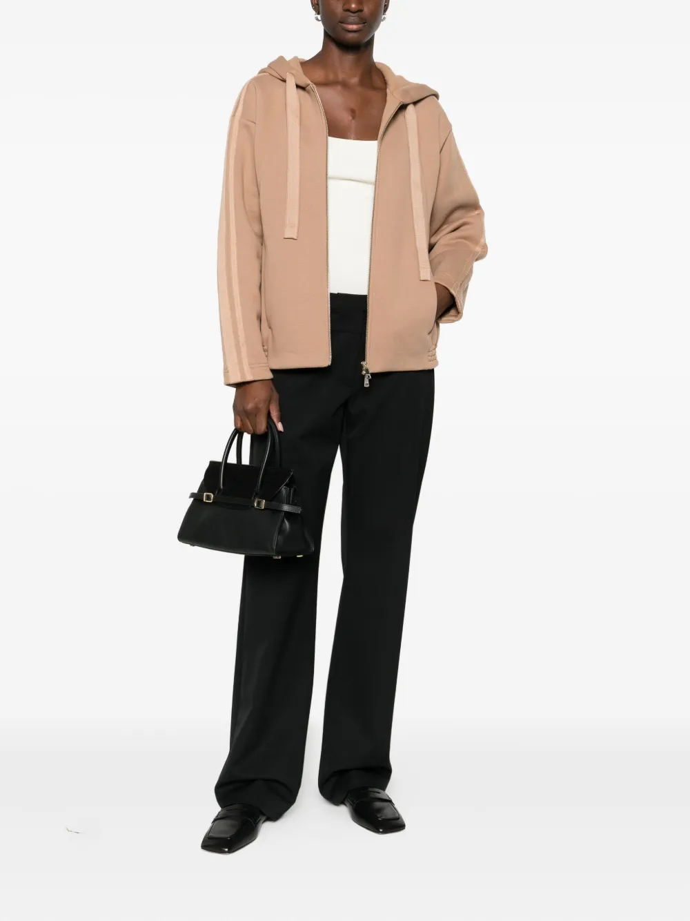 Max Mara Stripe-detail Zip-up Hoodie In Brown