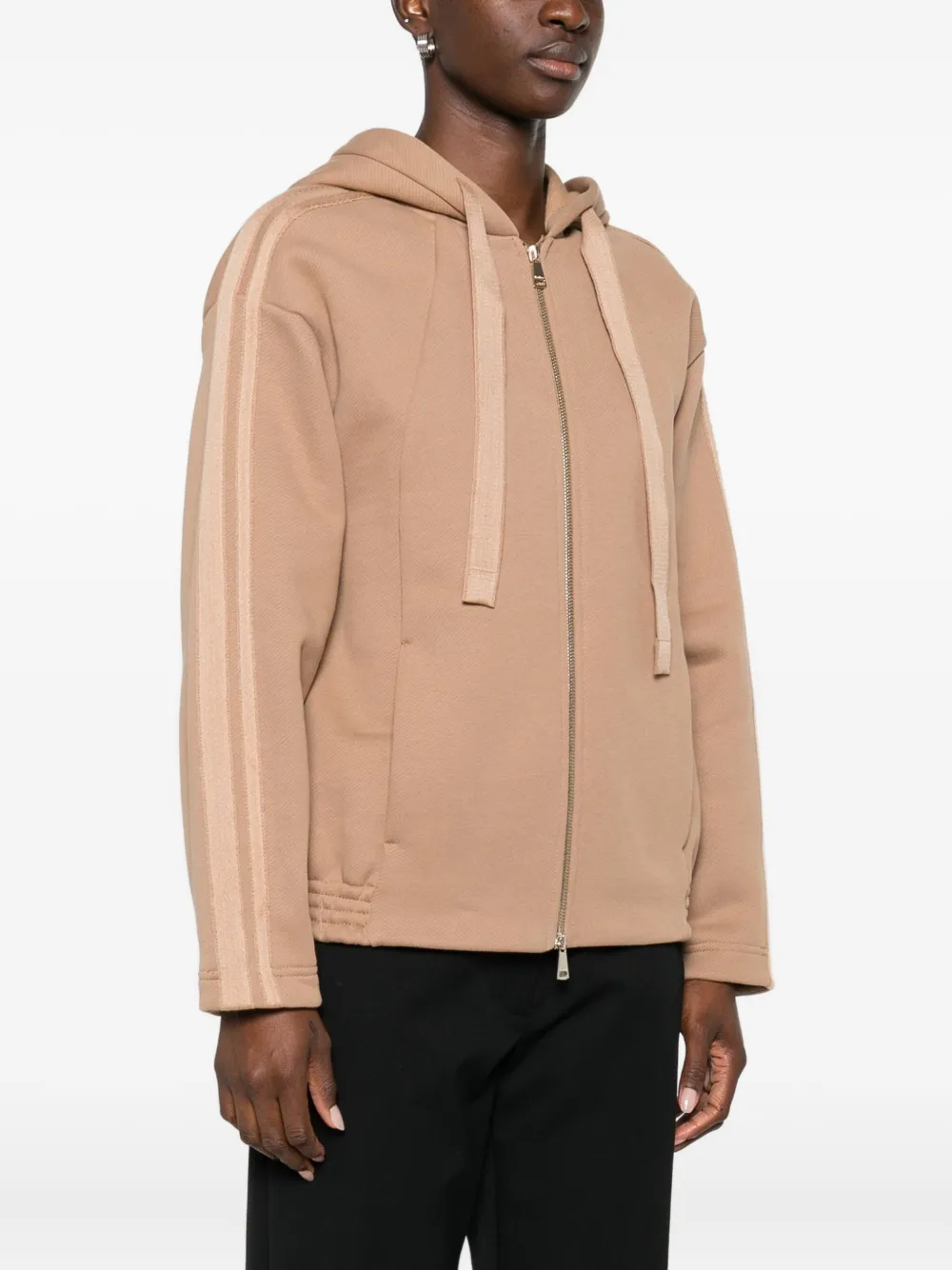 Max Mara Stripe-detail Zip-up Hoodie In Brown
