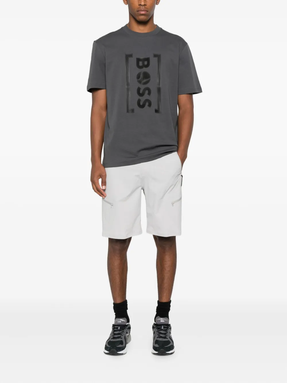 BOSS logo-print cotton T-shirt Grijs