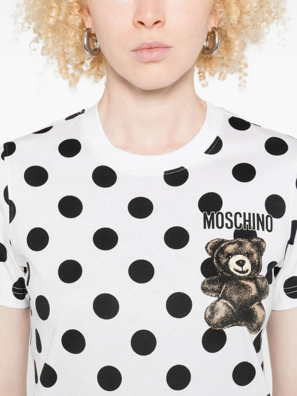 Moschino Polka-dot Teddy-print T-shirt In White