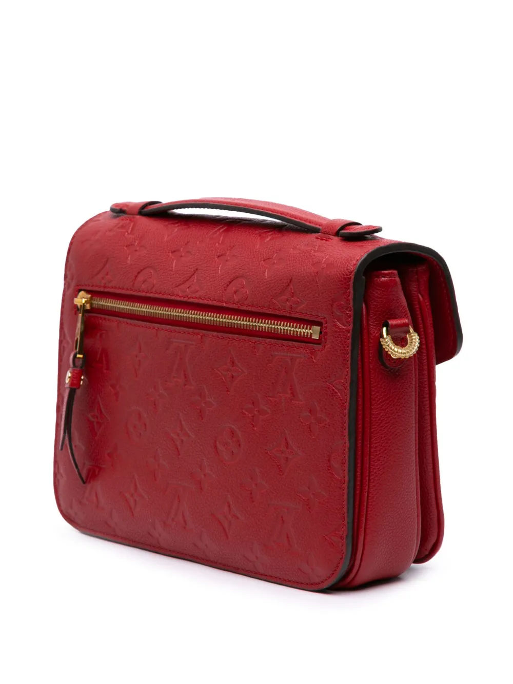 Pre-owned Louis Vuitton 2017 Monogram Empreinte Pochette Metis Satchel In Red