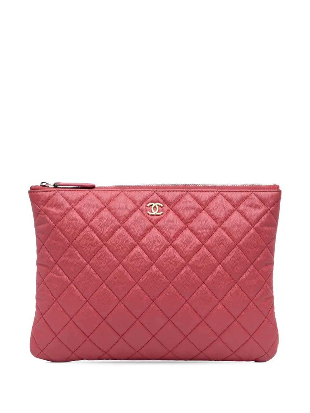 CHANEL Pre-Owned 2016-2017 ミディアム マトラッセ キャビア O ケース クラッチバッグ - ピンク CHANEL Pre-Owned 2016-2017 ミディアム マトラッセ キャビア O ケース クラッチバッグ - ピンク