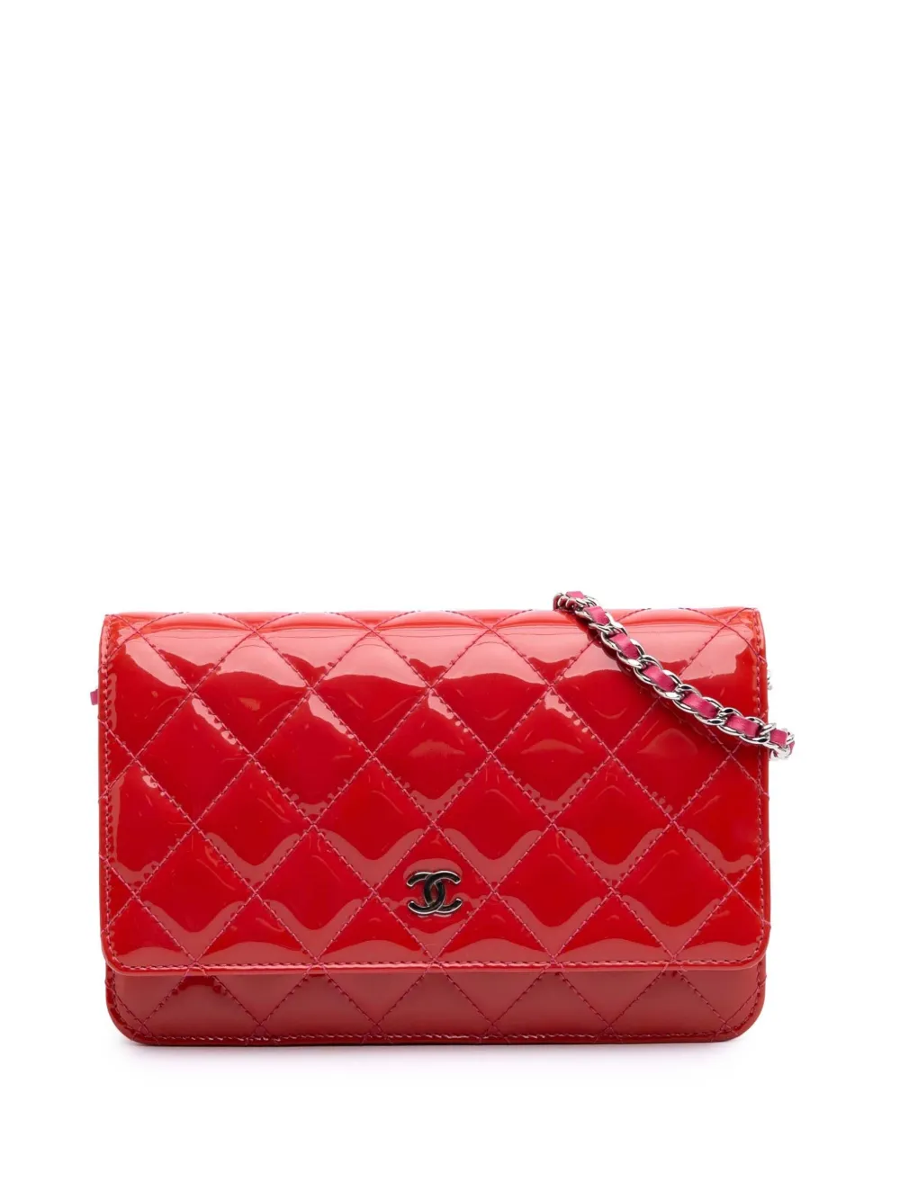 CHANEL Pre-Owned 2014-2015 バイカラー クラシック パテント ウォレットオンチェーン ショルダーバッグ - ピンク CHANEL Pre-Owned 2014-2015 バイカラー クラシック パテント ウォレットオンチェーン ショルダーバッグ - ピンク