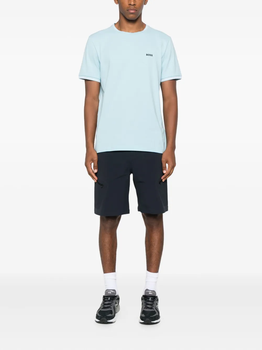 BOSS crew-neck cotton T-shirt Blauw