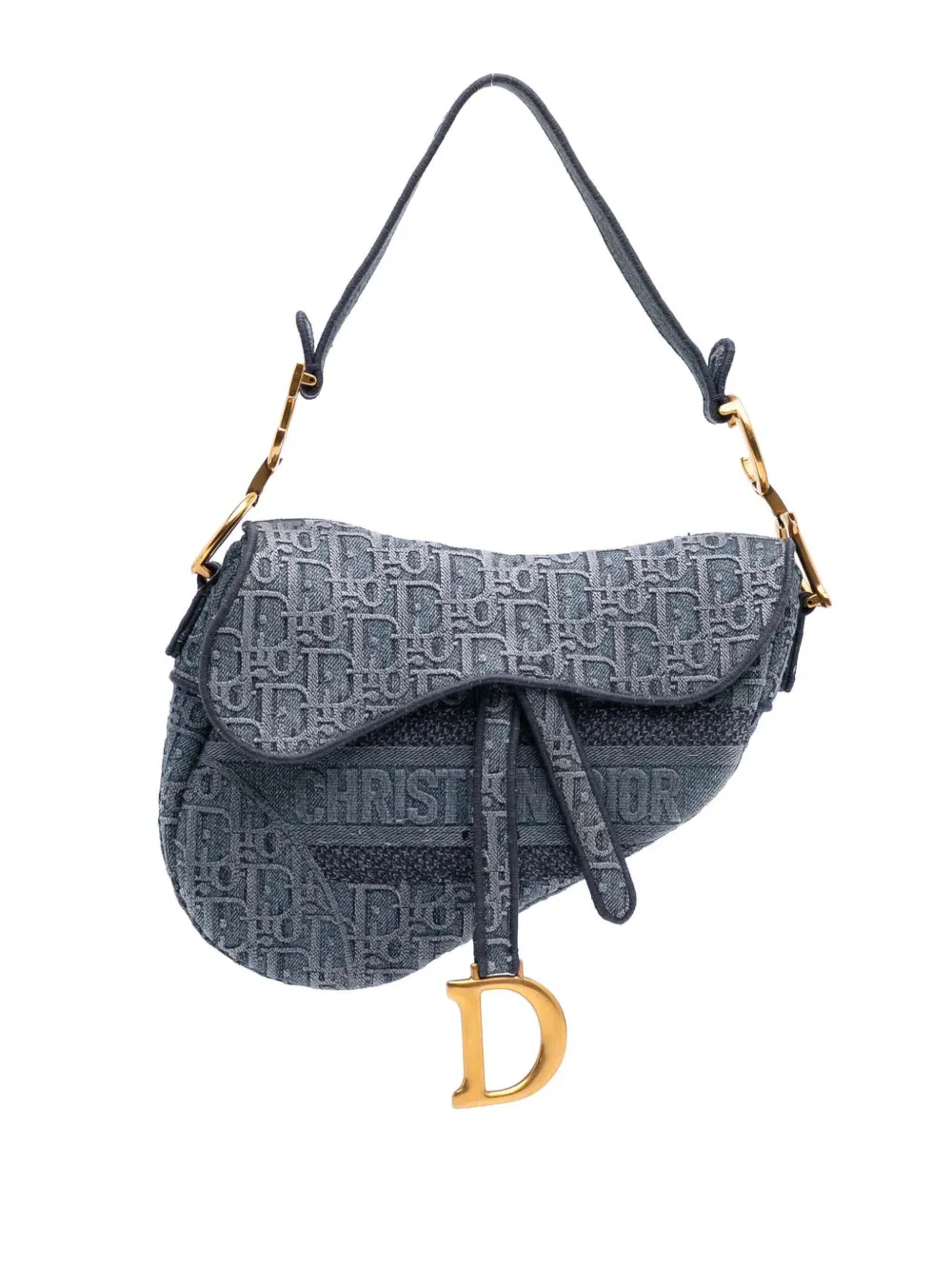 Christian Dior Pre-Owned 2019 オブリーク エンブロイダリー デニム サドル ショルダーバッグ - ブルー Christian Dior Pre-Owned 2019 オブリーク エンブロイダリー デニム サドル ショルダーバッグ - ブルー